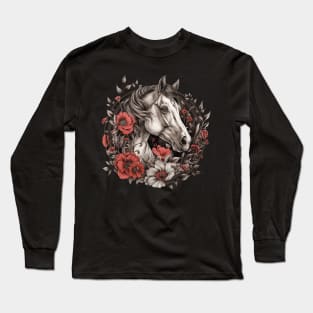 Floral Horse Design Long Sleeve T-Shirt